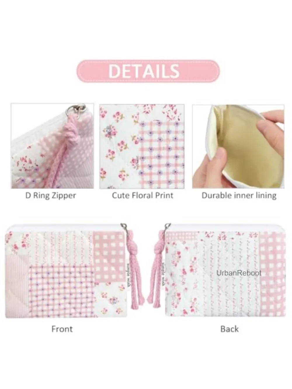 Cotton Quilted Floral Small Coin Pouch Zipper Wallet
